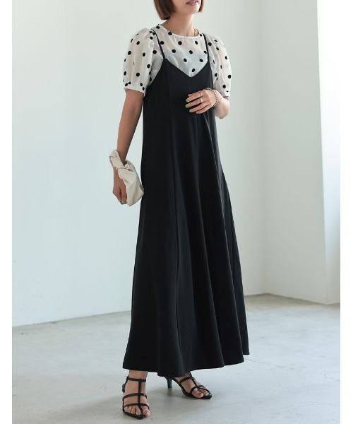 Re:EDIT（リエディ）の「[ひんやり接触冷感][低身長/高身長サイズ有]鹿の子カットソーフレアキャミワンピース（ワンピース・レディース・ブラック/ブラウン/オレンジ/ブルーグリーン・MEDIUM/LARGE/SHORT/TALL）」の12枚目の写真