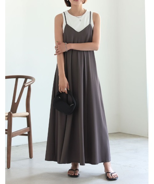 Re:EDIT（リエディ）の「[ひんやり接触冷感][低身長/高身長サイズ有]鹿の子カットソーフレアキャミワンピース（ワンピース・レディース・ブラック/ブラウン/オレンジ/ブルーグリーン・MEDIUM/LARGE/SHORT/TALL）」の19枚目の写真