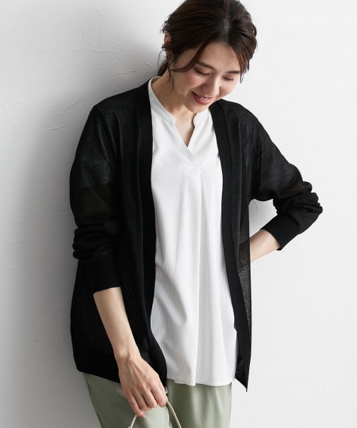 7days Life Styling(セブンデイズライフスタイリング)の「洗えるトッパーカーディガン(毛玉になりにくい・接触冷感・しわになりにくい・乾燥機OK)(カーディガン/ボレロ・レディース・ブラック/杢グレー/グリーン・M/L/LL)」の4枚目の写真