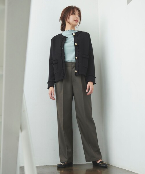 Feroux（フェルゥ）の「【ONWARD CROSSET MAG掲載】ツイードライクニット ジャケット（カーディガン/ボレロ・レディース・ブラック系/ベージュ系/アイボリー系・F）」の12枚目の写真