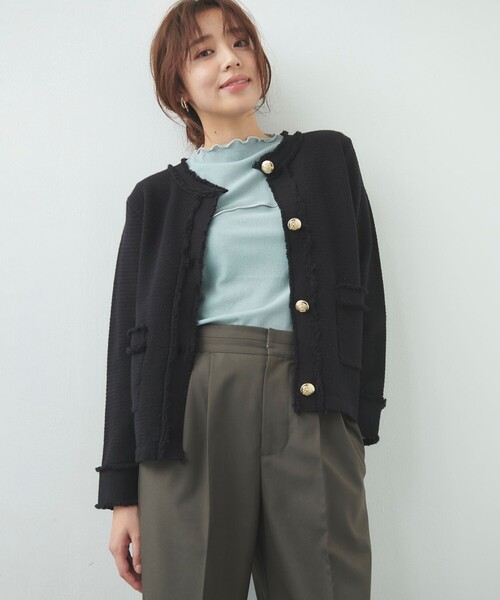 Feroux（フェルゥ）の「【ONWARD CROSSET MAG掲載】ツイードライクニット ジャケット（カーディガン/ボレロ・レディース・ブラック系/ベージュ系/アイボリー系・F）」の14枚目の写真