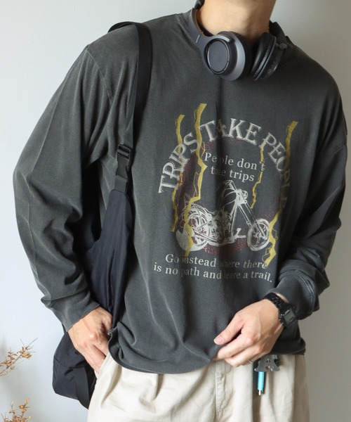 __gram.(スペースグラム)の「ヴィンテージライクプリントピグメントロンT(Tシャツ/カットソー・メンズ・ブラック系/チャコールグレー/スミクロ/チャコール/ブラック系1/ブラック・M/L)」の3枚目の写真
