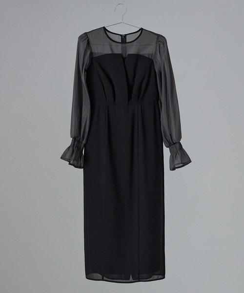 ビスチェ風ボリュームスリーブシフォンドレス 結婚式 同窓会 お呼ばれ