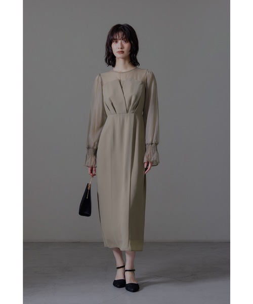 ビスチェ風ボリュームスリーブシフォンドレス 結婚式 同窓会 お呼ばれワンピース ビスチェ風ボリュームスリーブシフォンドレス 結婚式 同窓会 お呼ばれ