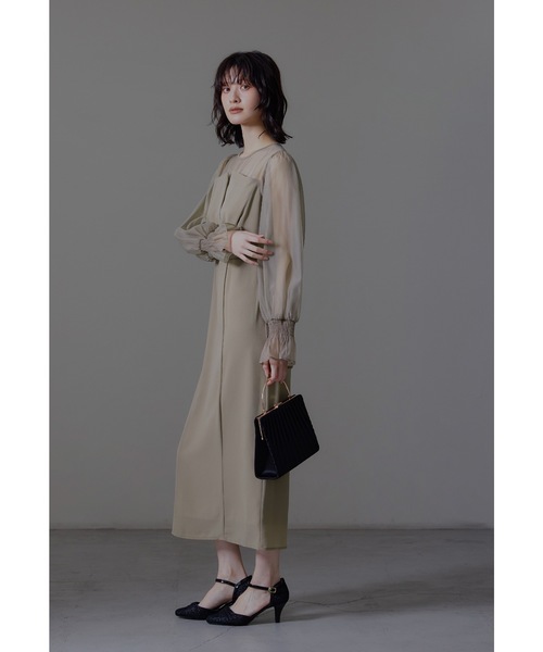 ビスチェ風ボリュームスリーブシフォンドレス 結婚式 同窓会 お呼ばれ