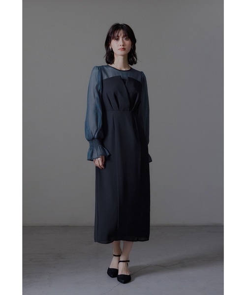 ビスチェ風ボリュームスリーブシフォンドレス 結婚式 同窓会 お呼ばれ