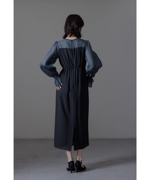 ビスチェ風ボリュームスリーブシフォンドレス 結婚式 同窓会 お呼ばれ