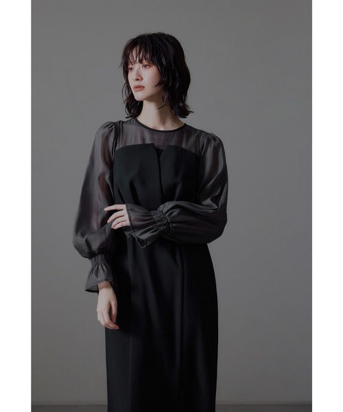 ビスチェ風ボリュームスリーブシフォンドレス 結婚式 同窓会 お呼ばれ