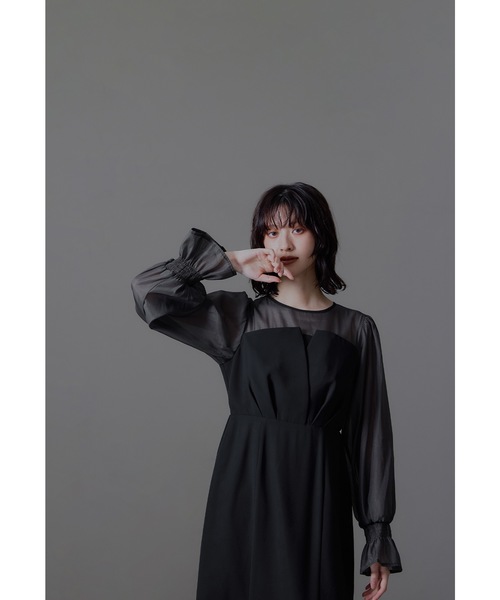 ビスチェ風ボリュームスリーブシフォンドレス 結婚式 同窓会 お呼ばれ