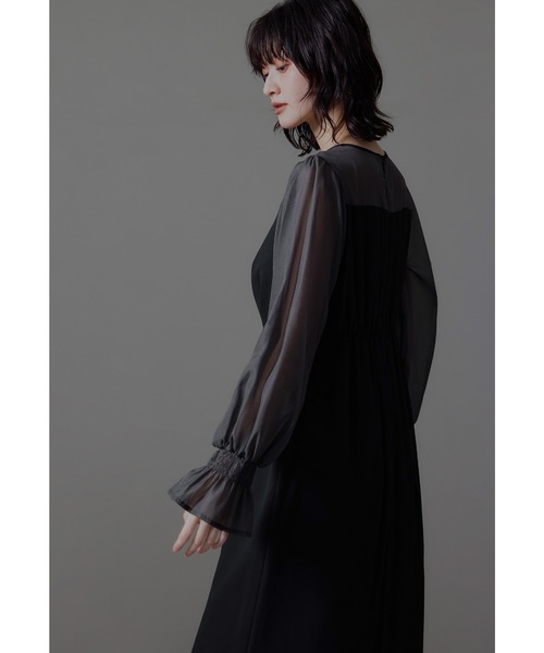 ビスチェ風ボリュームスリーブシフォンドレス 結婚式 同窓会 お呼ばれ