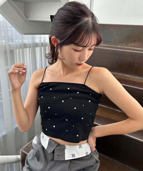 one after another NICE CLAUP（ワンアフターアナザーナイスクラップ）の「ビジューキャミソール（キャミソール・レディース・アイボリー/ブラック/ピンク・FREE）」の5枚目の写真