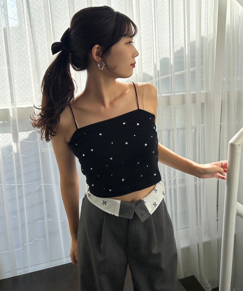 one after another NICE CLAUP（ワンアフターアナザーナイスクラップ）の「ビジューキャミソール（キャミソール・レディース・アイボリー/ブラック/ピンク・FREE）」の6枚目の写真