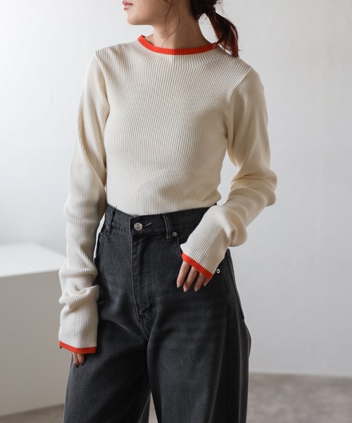 Bonjour Sagan（ボンジュールサガン）の「配色デザインリブニット（ニット/セーター・レディース・ブラック/アイボリー/グレー/ダークグレー/ブラウン・FREE）」の6枚目の写真