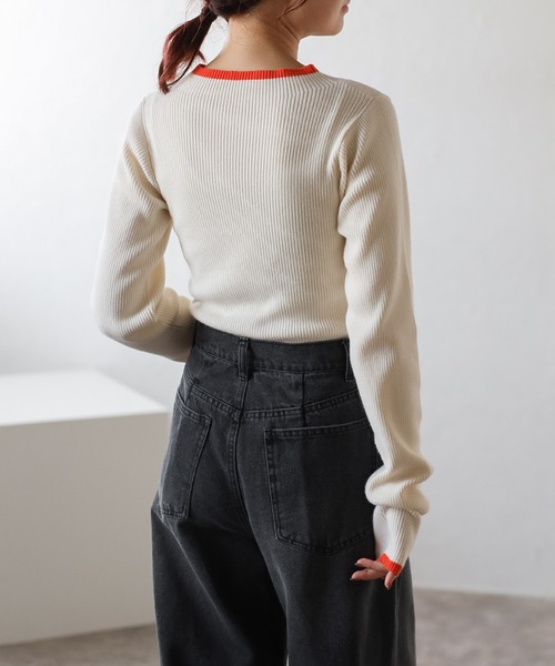 Bonjour Sagan（ボンジュールサガン）の「配色デザインリブニット（ニット/セーター・レディース・ブラック/アイボリー/グレー/ダークグレー/ブラウン・FREE）」の10枚目の写真