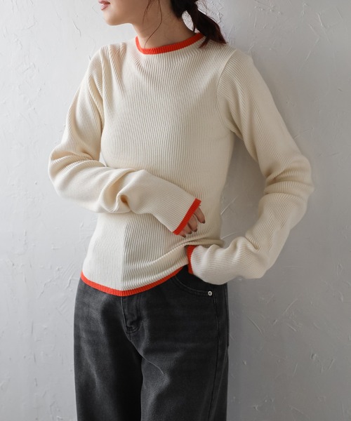 Bonjour Sagan（ボンジュールサガン）の「配色デザインリブニット（ニット/セーター・レディース・ブラック/アイボリー/グレー/ダークグレー/ブラウン・FREE）」の12枚目の写真