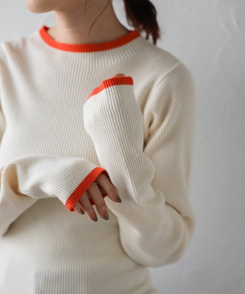 Bonjour Sagan（ボンジュールサガン）の「配色デザインリブニット（ニット/セーター・レディース・ブラック/アイボリー/グレー/ダークグレー/ブラウン・FREE）」の14枚目の写真