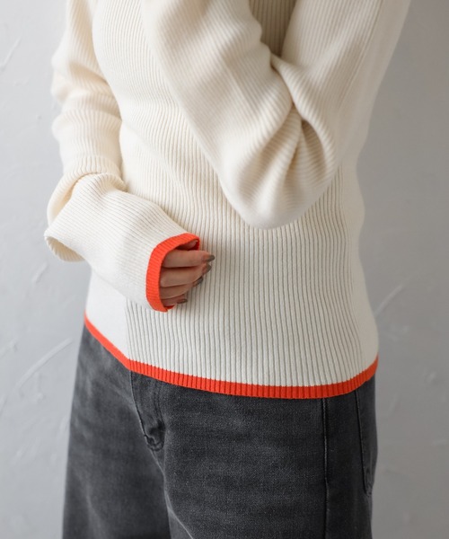 Bonjour Sagan（ボンジュールサガン）の「配色デザインリブニット（ニット/セーター・レディース・ブラック/アイボリー/グレー/ダークグレー/ブラウン・FREE）」の15枚目の写真