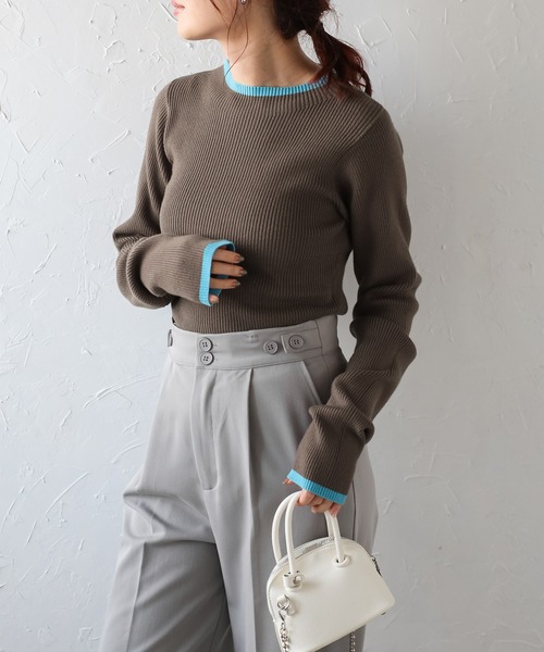 Bonjour Sagan（ボンジュールサガン）の「配色デザインリブニット（ニット/セーター・レディース・ブラック/アイボリー/グレー/ダークグレー/ブラウン・FREE）」の22枚目の写真