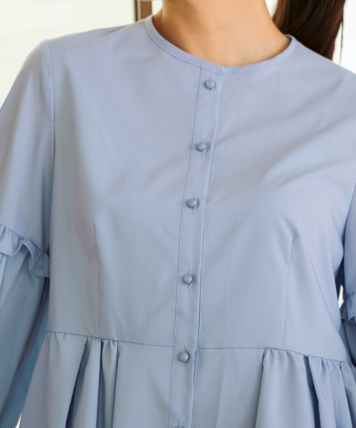 Sono（ソーノ）の「【定番人気ブラウス】ご自宅でお洗濯可能/UVカット/日本製/ストレッチ【SONO/ソーノ】パフィスリーブフローイングブラウス（シャツ/ブラウス・レディース・ネイビー/ホワイト/ミント/ライトブルー・1）」の9枚目の写真