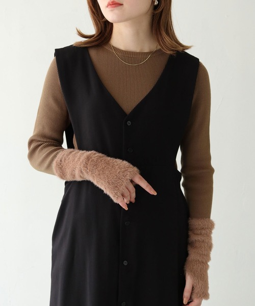 HER CLOSET(ハークローゼット)の「【vingtrois】袖シャギー切替リブニット(ニット/セーター・レディース・モカ/アイボリー/ブラック/チャコールグレー/カーキ・M)」の16枚目の写真