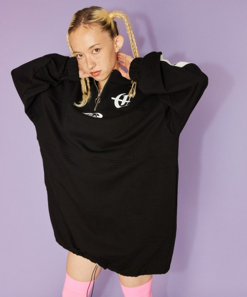 タグ付 HALF ZIP SWEAT ワンピース/Candy Stripper