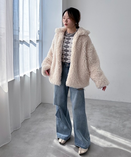 EPIMI E'PIMMY（エピミエピミー）の「チェックジャガードフレアスリーブニット（ニット/セーター・レディース・ブラック/ホワイト/オフホワイト/グレー・MEDIUM）」の12枚目の写真