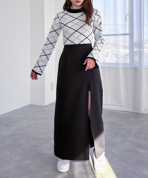 EPIMI E'PIMMY（エピミエピミー）の「チェックジャガードフレアスリーブニット（ニット/セーター・レディース・ブラック/ホワイト/オフホワイト/グレー・MEDIUM）」の14枚目の写真