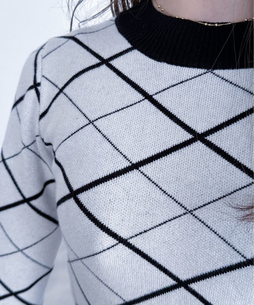 EPIMI E'PIMMY（エピミエピミー）の「チェックジャガードフレアスリーブニット（ニット/セーター・レディース・ブラック/ホワイト/オフホワイト/グレー・MEDIUM）」の19枚目の写真