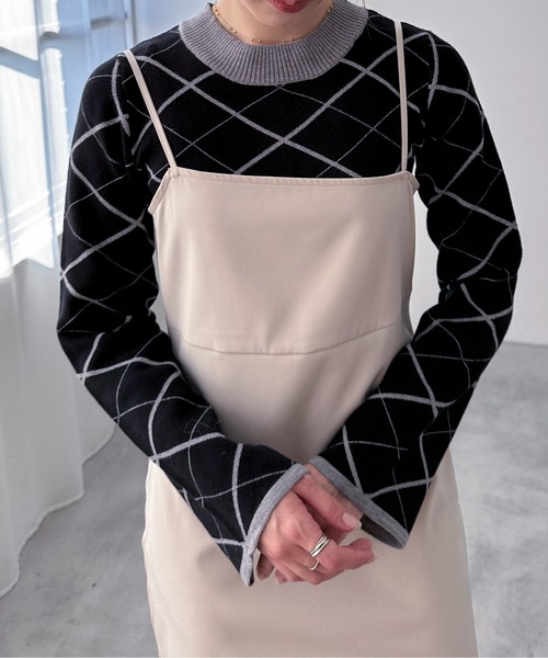 EPIMI E'PIMMY（エピミエピミー）の「チェックジャガードフレアスリーブニット（ニット/セーター・レディース・ブラック/ホワイト/オフホワイト/グレー・MEDIUM）」の22枚目の写真