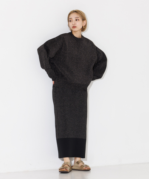 NOMINE（ノミネ）の「【上下2点セット/セットアップ対応】ラメプテーティングニットトップス＋ニットスカートセットアップ【WEB限定】（スカート・レディース・ブラウン/ベージュ/ブラック系その他・フリー）」の3枚目の写真