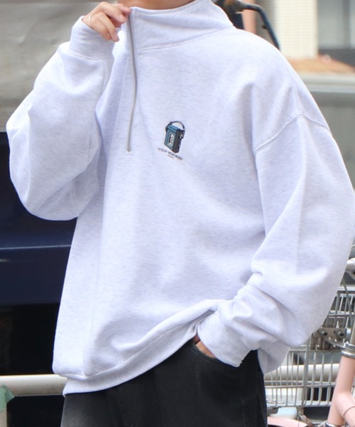 ILL'S（イルズ）の「イラストワンポイント / 8ボールヘッドホン刺繍 ビッグシルエット 裏起毛ハーフジッププルオーバースウェット カットソー ユニセックス【ILL'S】（スウェット・メンズ・ブルー/グレー系/グリーン系その他/ブラック/杢グレー/グレー系その他/ブラック系その他2/ブルー系その他2/グレー系その他2/グレー系3/グレー系その他3/グリーン系その他3・L/M/XL）」の16枚目の写真