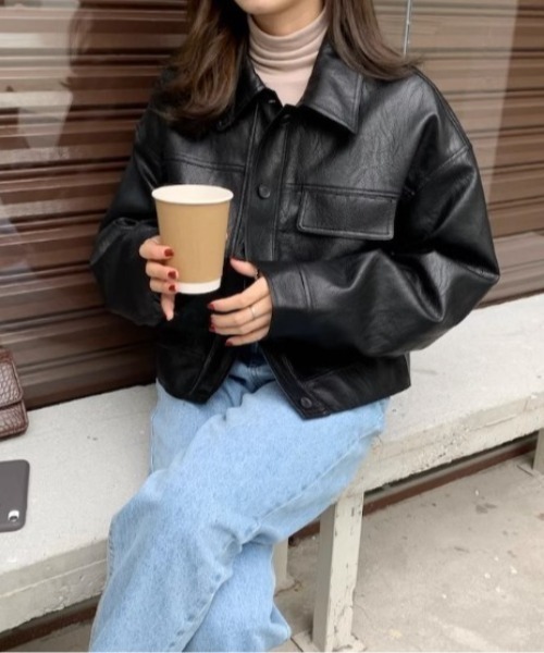セール】フェイクレザーショートジャケット（ブルゾン）｜sorule