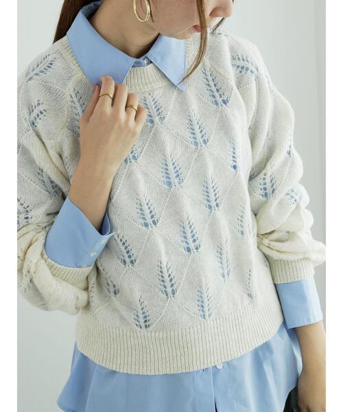 Te chichi(テチチ)の「モヘヤ混透かし柄プルオーバー(ニット/セーター・レディース・グレー/ブルー/オフホワイト・F)」の2枚目の写真