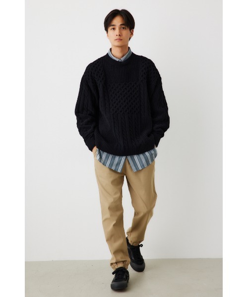 RODEO CROWNS WIDE BOWL（ロデオクラウンズワイドボウル）の「メンズモールケーブルニットトップス（ニット/セーター・メンズ・アイボリー/ブラック/マスタード/ブルー・MEDIUM/LARGE）」の10枚目の写真