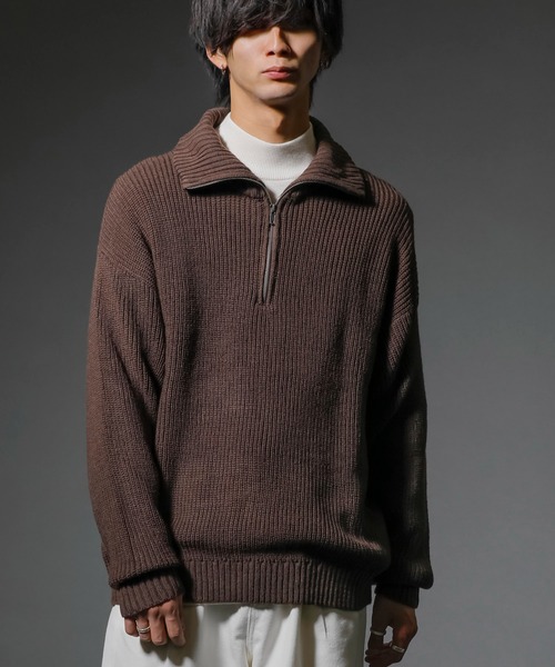 ADMIX/ATELIER SAB MEN（アドミックスアトリエサブメン）の「ハーフジップ 畦編みハイネック / オーバーサイズ プルオーバー セーター（ニット/セーター・メンズ・ブラック/グレイッシュベージュ/ブラウン/オフホワイト/ライトブルー・L/M）」の4枚目の写真