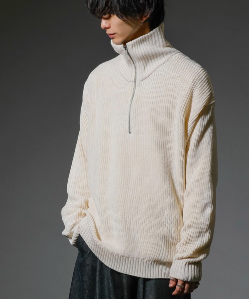 ADMIX/ATELIER SAB MEN（アドミックスアトリエサブメン）の「ハーフジップ 畦編みハイネック / オーバーサイズ プルオーバー セーター（ニット/セーター・メンズ・ブラック/グレイッシュベージュ/ブラウン/オフホワイト/ライトブルー・L/M）」の2枚目の写真