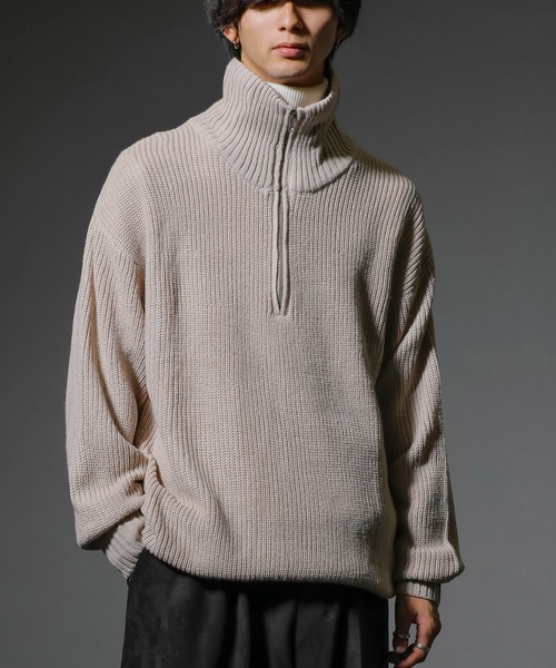 ADMIX/ATELIER SAB MEN（アドミックスアトリエサブメン）の「ハーフジップ 畦編みハイネック / オーバーサイズ プルオーバー セーター（ニット/セーター・メンズ・ブラック/グレイッシュベージュ/ブラウン/オフホワイト/ライトブルー・L/M）」の5枚目の写真
