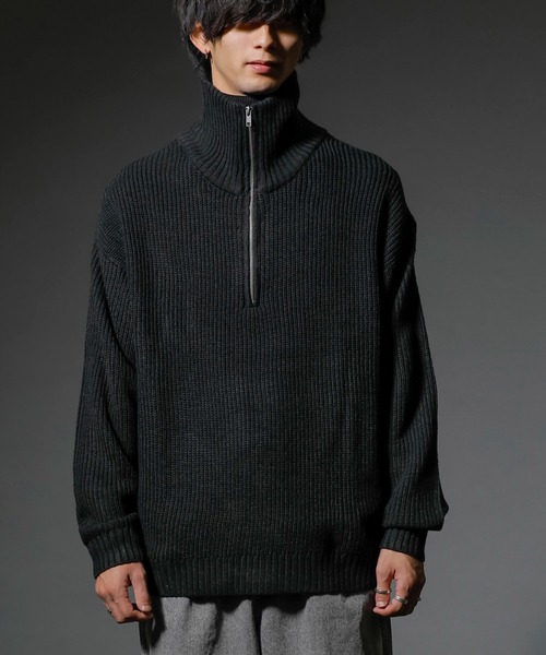 ADMIX/ATELIER SAB MEN（アドミックスアトリエサブメン）の「ハーフジップ 畦編みハイネック / オーバーサイズ プルオーバー セーター（ニット/セーター・メンズ・ブラック/グレイッシュベージュ/ブラウン/オフホワイト/ライトブルー・L/M）」の3枚目の写真