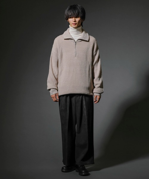 ADMIX/ATELIER SAB MEN（アドミックスアトリエサブメン）の「ハーフジップ 畦編みハイネック / オーバーサイズ プルオーバー セーター（ニット/セーター・メンズ・ブラック/グレイッシュベージュ/ブラウン/オフホワイト/ライトブルー・L/M）」の21枚目の写真