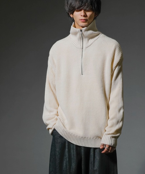 ADMIX/ATELIER SAB MEN（アドミックスアトリエサブメン）の「ハーフジップ 畦編みハイネック / オーバーサイズ プルオーバー セーター（ニット/セーター・メンズ・ブラック/グレイッシュベージュ/ブラウン/オフホワイト/ライトブルー・L/M）」の6枚目の写真