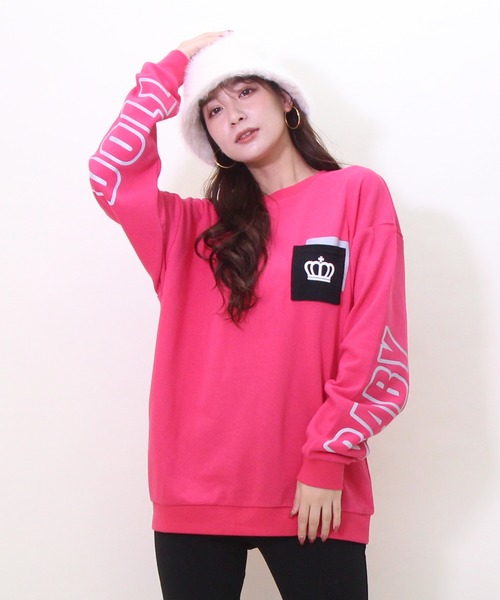 BABYDOLL（ベビードール）の「親子お揃い リフレクタートレーナー 8830A（スウェット・レディース・ホワイト/フューシャピンク・L/XL/M/S）」の2枚目の写真
