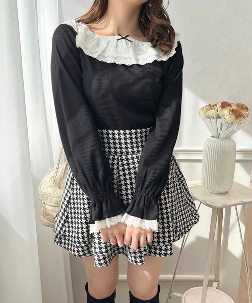 apres jour(アプレジュール)の「フリルレース×ワッフルトップス【ZOZOTOWN限定アイテム】(Tシャツ/カットソー・レディース・ブラック/ピンク系その他/ブルー系その他/オフホワイト・X-LARGE/フリー)」の3枚目の写真