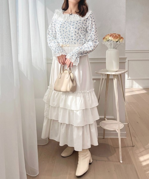 イッセイミヤケ　長袖 　トップス 　ワッフル　フリル付き　オフホワイト セール】フリルレース×ワッフルトップス【ZOZOTOWN限定アイテム】（T