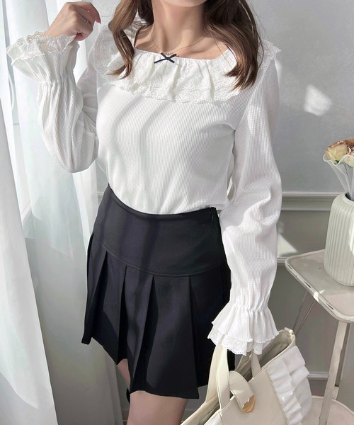 apres jour(アプレジュール)の「フリルレース×ワッフルトップス【ZOZOTOWN限定アイテム】(Tシャツ/カットソー・レディース・ブラック/ピンク系その他/ブルー系その他/オフホワイト・X-LARGE/フリー)」の5枚目の写真