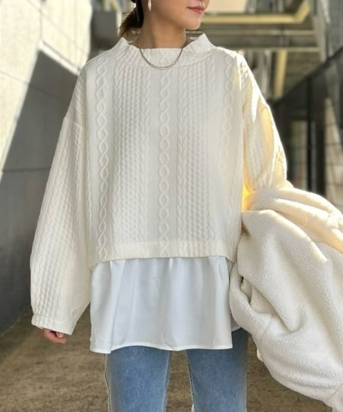 HONEYSUCKLE ROSE(ハニーサックルローズ)の「【HONEYSUCKLE ROSE】膨れジャガードフェイクレイヤード(スウェット・レディース・ブラック/オフホワイト・フリー)」の2枚目の写真