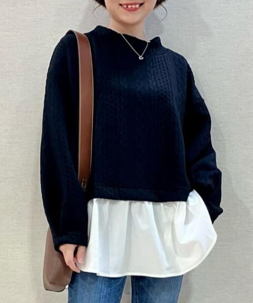 HONEYSUCKLE ROSE(ハニーサックルローズ)の「【HONEYSUCKLE ROSE】膨れジャガードフェイクレイヤード(スウェット・レディース・ブラック/オフホワイト・フリー)」の1枚目の写真