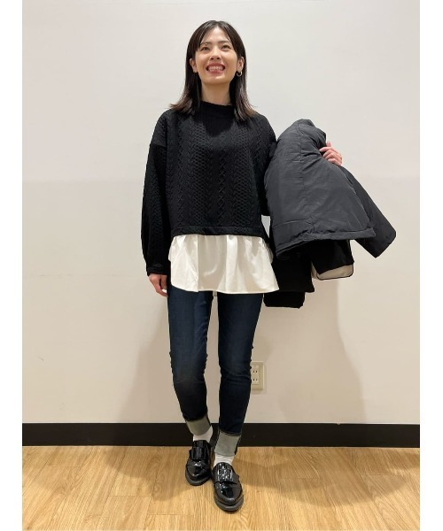 HONEYSUCKLE ROSE(ハニーサックルローズ)の「【HONEYSUCKLE ROSE】膨れジャガードフェイクレイヤード(スウェット・レディース・ブラック/オフホワイト・フリー)」の7枚目の写真