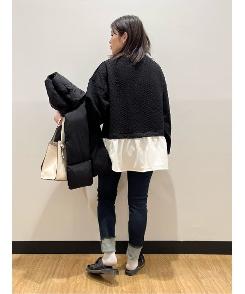 HONEYSUCKLE ROSE(ハニーサックルローズ)の「【HONEYSUCKLE ROSE】膨れジャガードフェイクレイヤード(スウェット・レディース・ブラック/オフホワイト・フリー)」の8枚目の写真