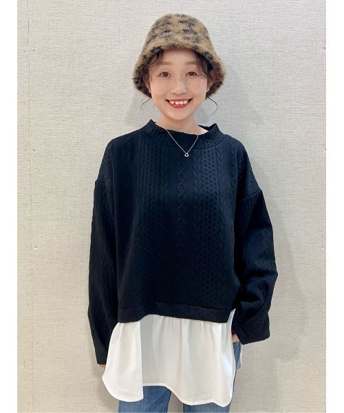 HONEYSUCKLE ROSE(ハニーサックルローズ)の「【HONEYSUCKLE ROSE】膨れジャガードフェイクレイヤード(スウェット・レディース・ブラック/オフホワイト・フリー)」の12枚目の写真