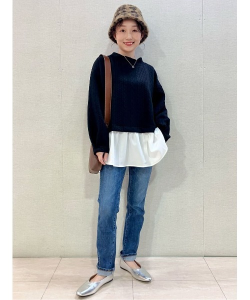 HONEYSUCKLE ROSE(ハニーサックルローズ)の「【HONEYSUCKLE ROSE】膨れジャガードフェイクレイヤード(スウェット・レディース・ブラック/オフホワイト・フリー)」の9枚目の写真